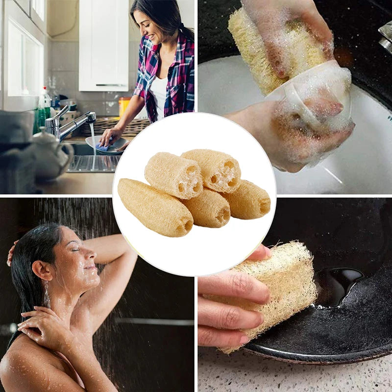 Natural Loofah Sponge Set for Body & Kitchen Cleaning - Multi-Purpose Eco-Friendly Scrubber