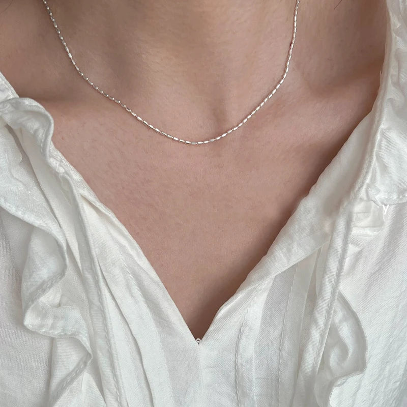 Sterling Silver Geometric Bead Necklace for Women - Delicate Collarbone Chain