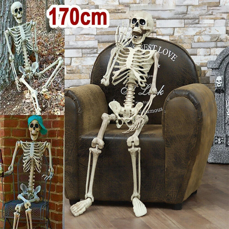 Full Size Movable Skeleton Skeleton Sculpture for Halloween Yard Garden Patio Decor