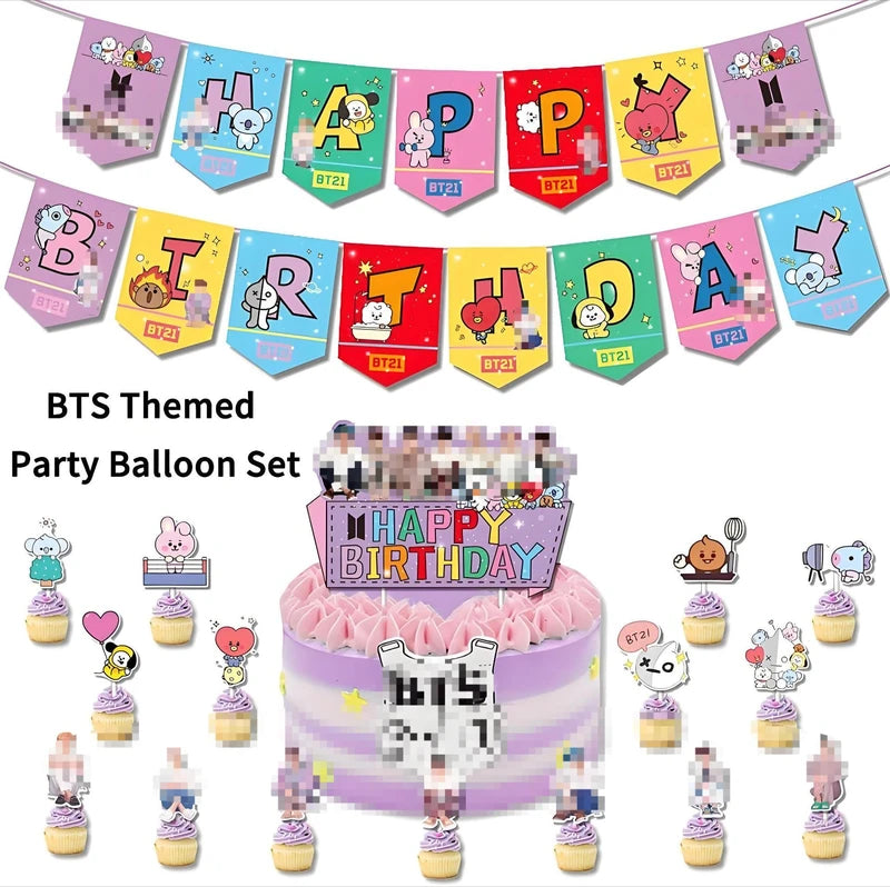 BT21 Birthday Flag and Balloon Decoration Set - Party Supplies for Celebration