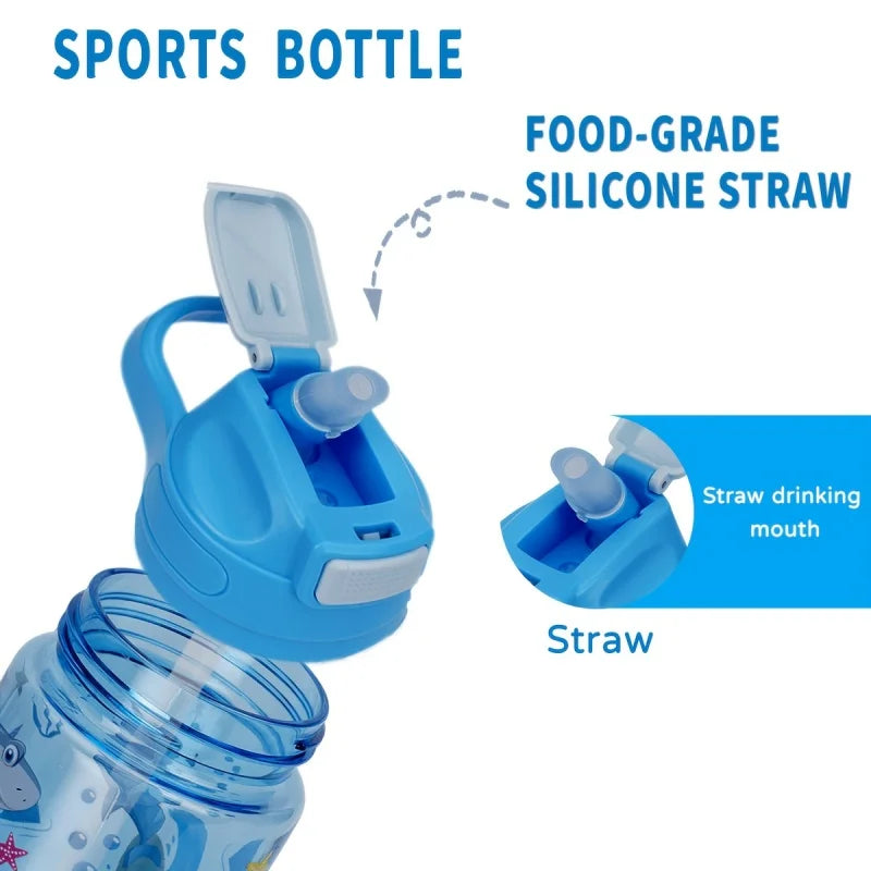 410ml Kids Dinosaur Water Bottle with Silicone Straw Leakproof Summer Drinking Cup