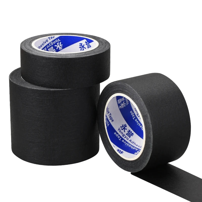 Black Masking Tape - Crepe Paper, Single-Sided Adhesive for Painting, Car Detailing & Crafts