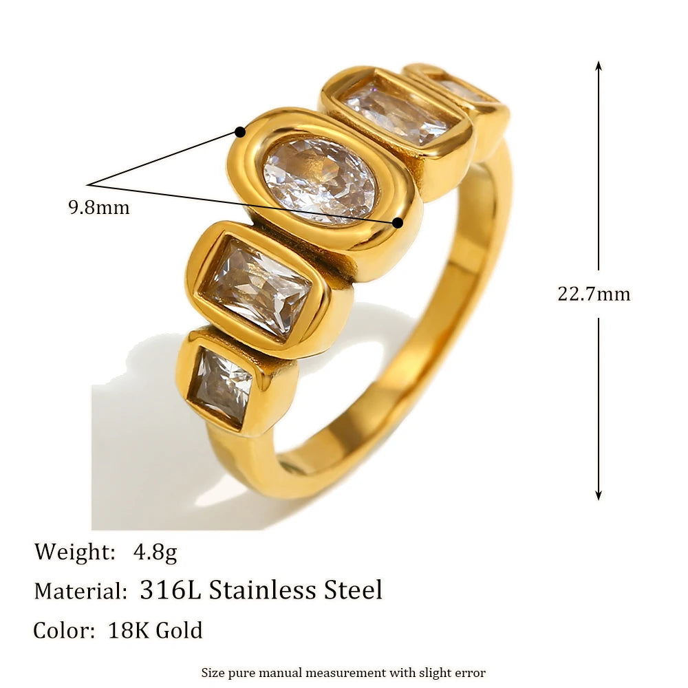 Geometric Zircon Ring 18K Gold Plated Hypoallergenic Jewelry for Women