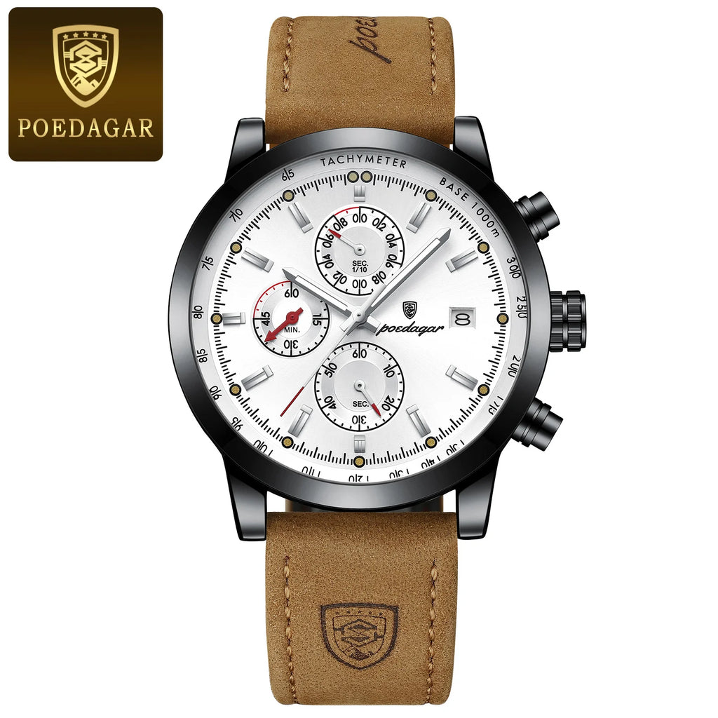 Luxury Men's Waterproof Luminous Chronograph Watch with Leather Strap