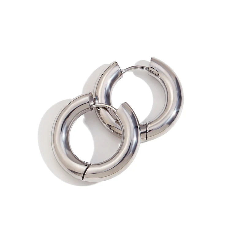 Classic Round Stainless Steel Earrings for Women Men Geometric Circle Ear Buckle