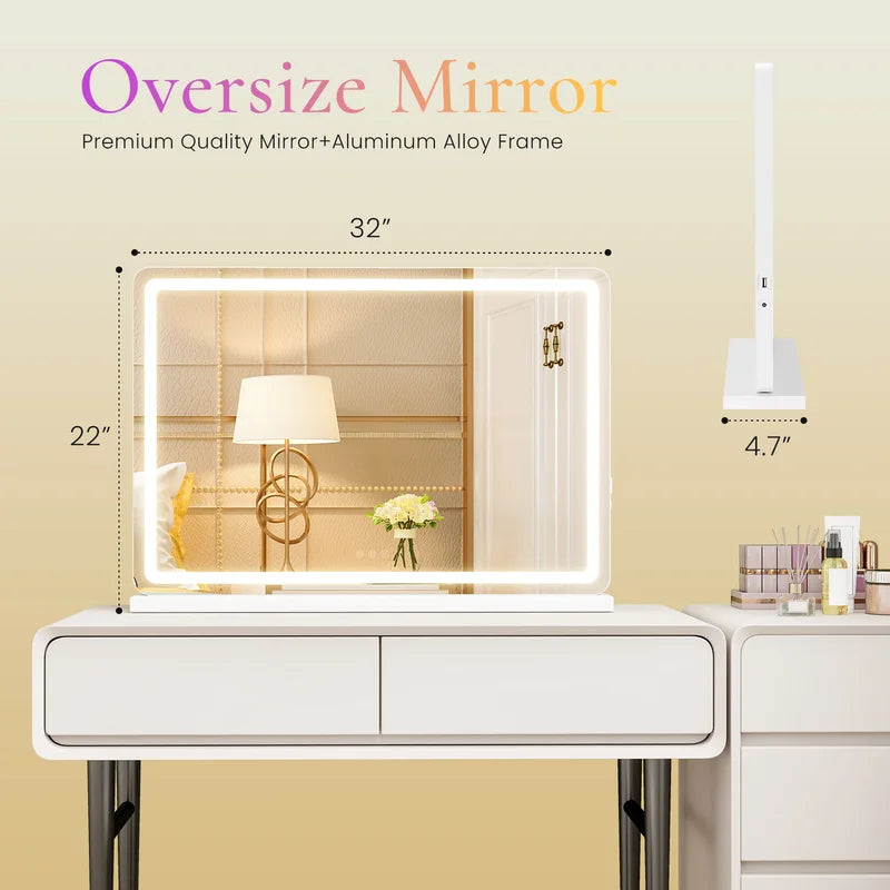 LED Vanity Mirror with Lights Dimmable 3 Color Modes Aluminum Frame Makeup Mirror