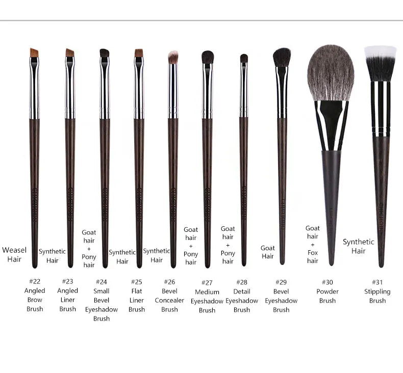 High-End Animal Hair Eye Shadow Makeup Brush Set with Ebony Handle