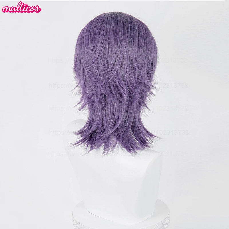Cosplay Wig Short Mixed Purple Heat-Resistant Synthetic Hair for Halloween & Anime Costumes