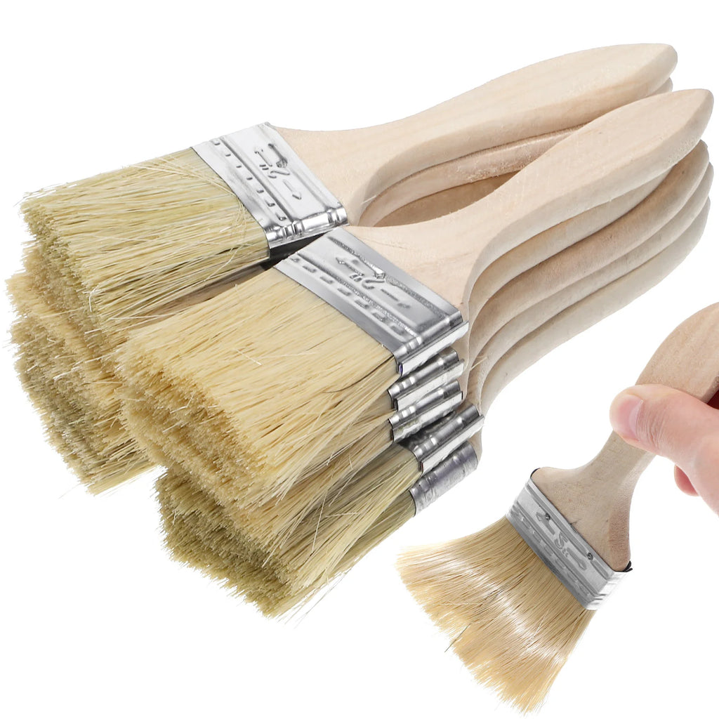 10 Pcs Paint Brush Set with Wooden Handles Fine Bristles Wall Painting Tools