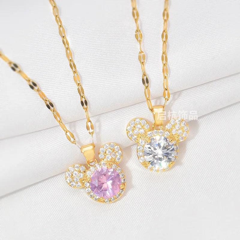 Cartoon Mouse Head Necklaces for Women Girls - Zircon Crystal Jewelry Gift