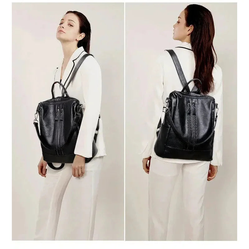 Women’s Large Capacity Leather Backpack - Casual School Shoulder Bag for Travel & College