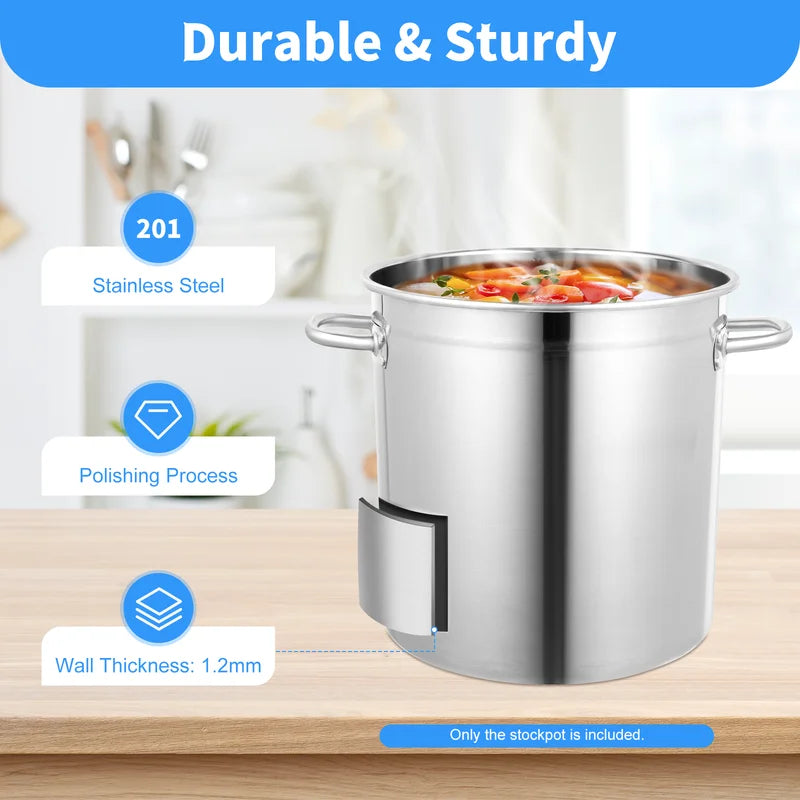 35L Stainless Steel Stock Pot with Lid & Handles - Multi-Functional Kitchen Cookware