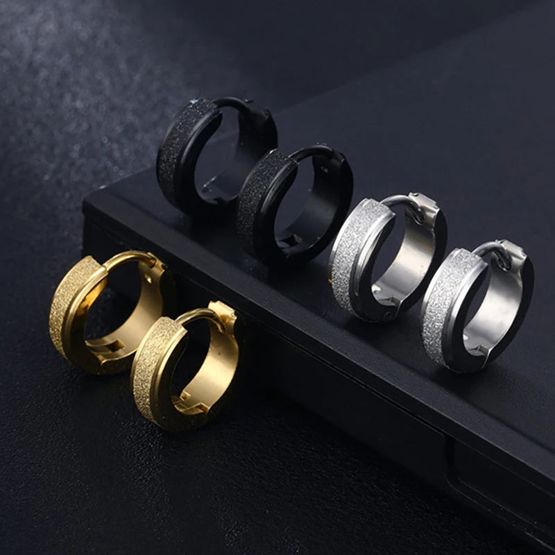 2-Pair Wide Frosted Stainless Steel Hoop Earrings for Women Men - Circle Jewelry Statement