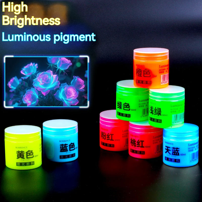 60ml Fluorescent Acrylic Paint Set - Glow in Dark Art & Craft Supplies