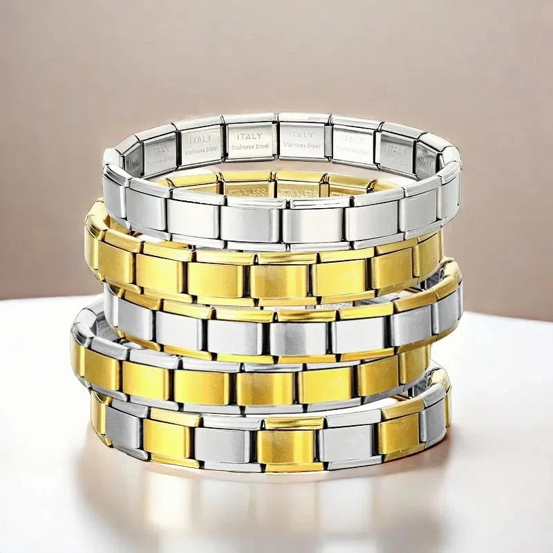 Italian Charm Link Bracelet for Men Women Stainless Steel Beaded Jewelry 9mm