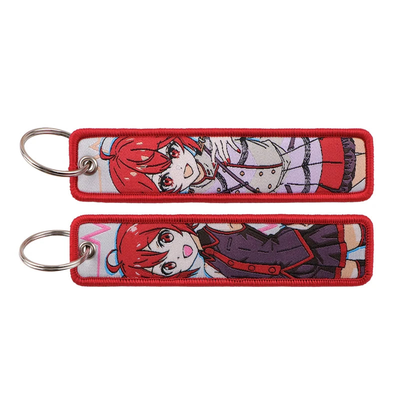 Cute Girls Embroidered Keychains - Cartoon Anime Key Fobs for Bags & Gifts