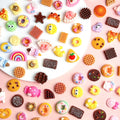 50PCS Nail Art Charms Set - Cartoon Cookies Donuts Lollipops Resin Decorations