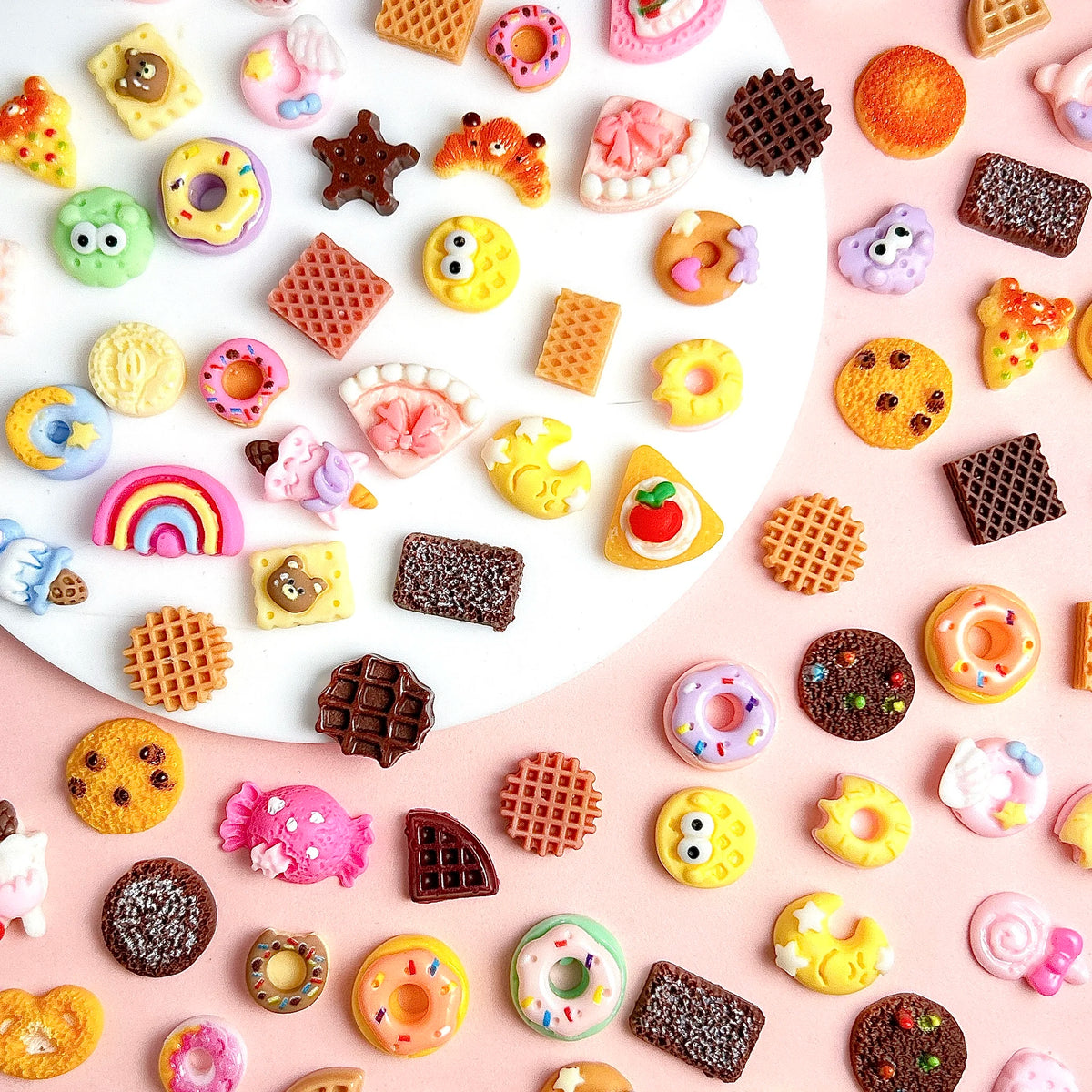 50PCS Nail Art Charms Set - Cartoon Cookies Donuts Lollipops Resin Decorations