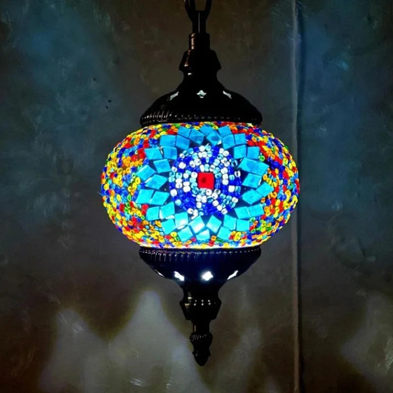 Turkish Moroccan Mosaic Hanging Ceiling Lamp with E27 Socket - Retro Home Decor