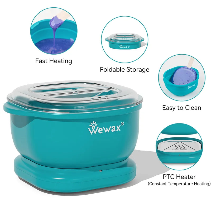 Foldable Silicone Wax Heater Kit 35Pcs with Hard Wax Beans for Full Body Hair Removal - US Plug