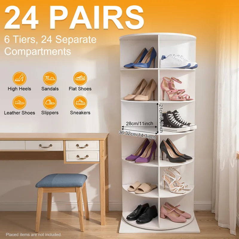 360° Rotating Shoe Rack 6-Tier Large Capacity Floor Organizer for Entryway