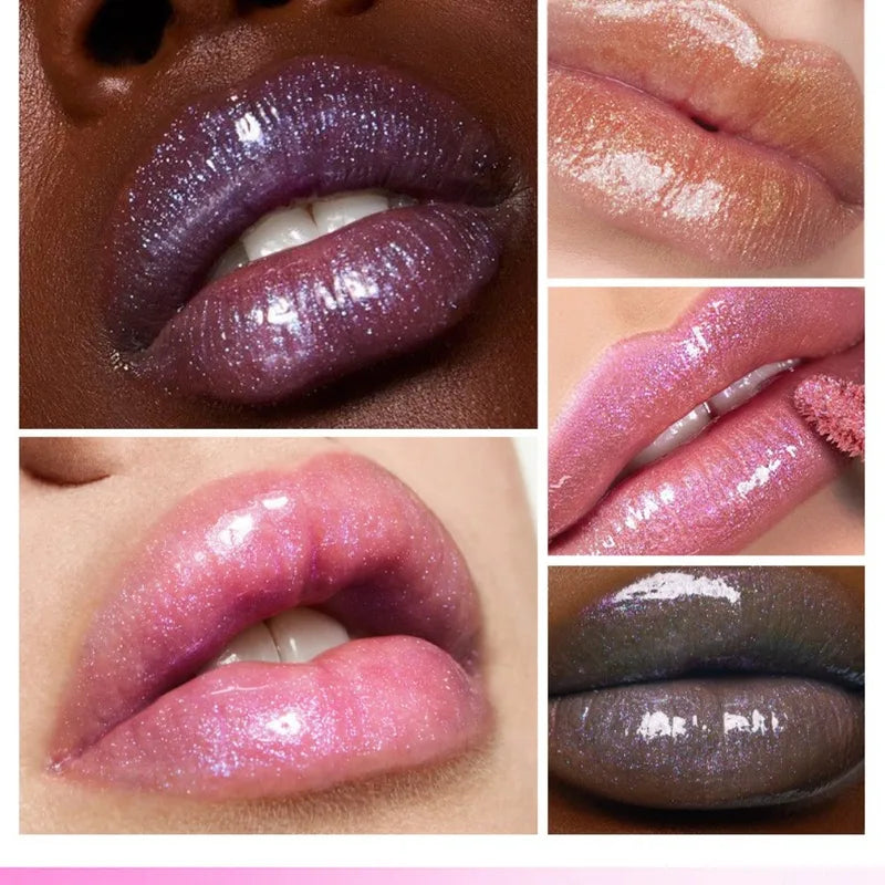High-Shine Glitter Lip Gloss with Pearlescent Micro-Shimmers and Hydrating Formula