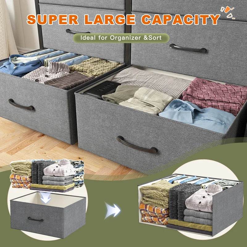 11-Drawer Storage Dresser with Metal Frame and Wood Top - Multi-Functional Bedroom Organizer