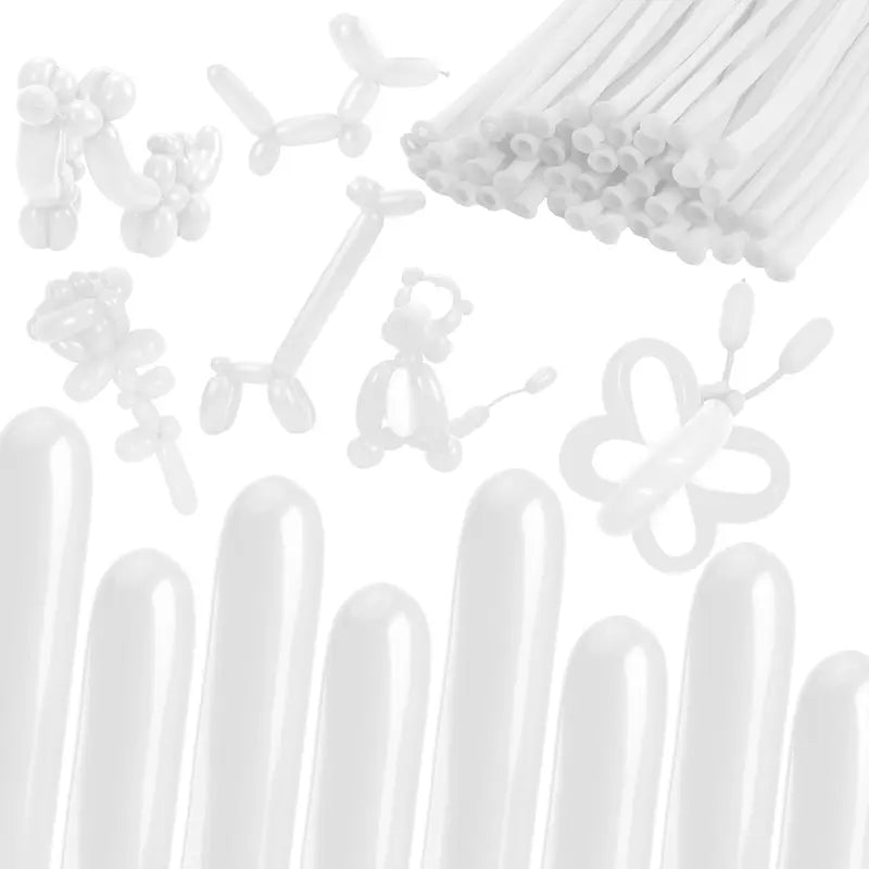 White Matte Long Latex Balloons for Wedding Birthday Party Decorations - 60/100 Pieces