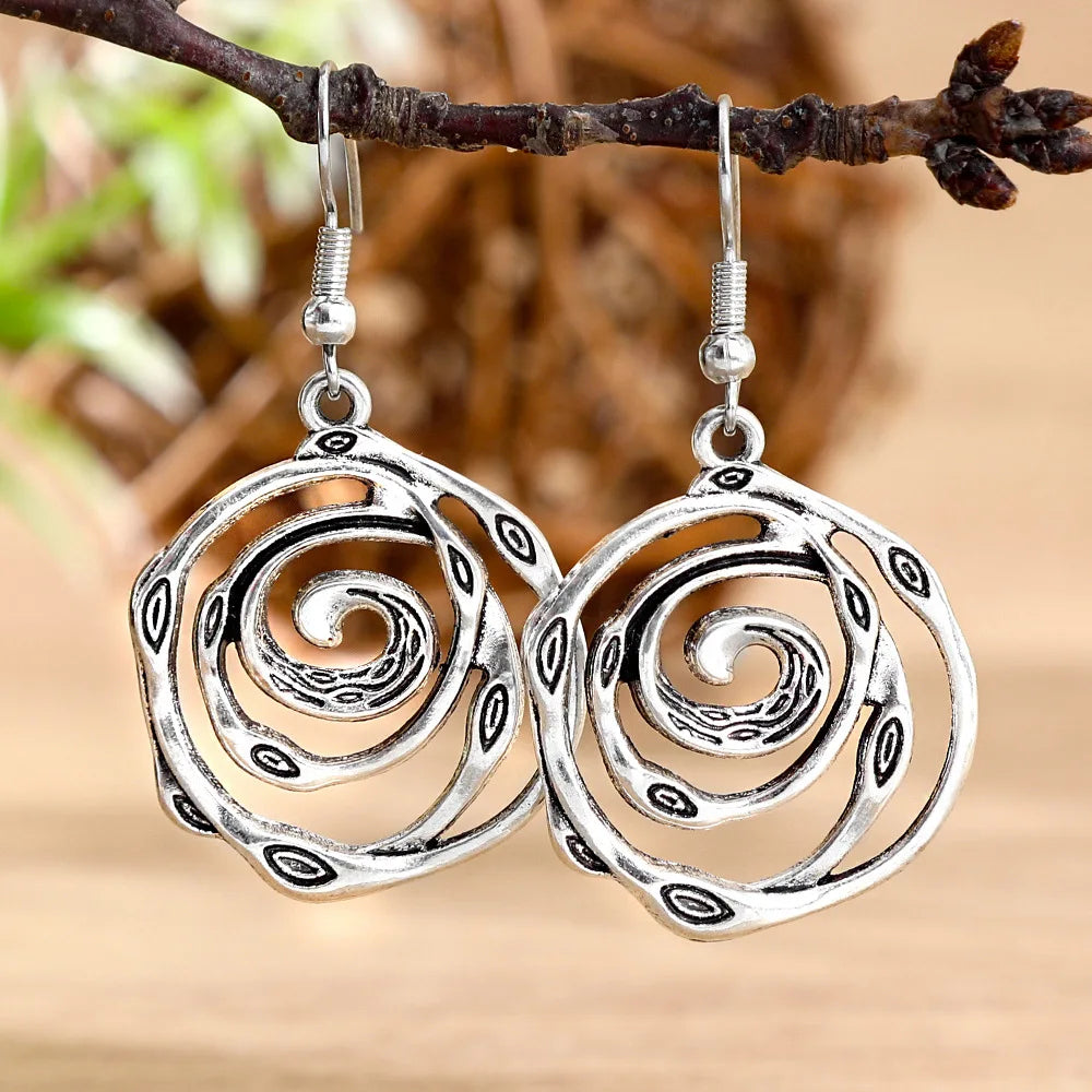 Vintage Ethnic Silver Dangle Earrings for Women - Bohemia Drop Jewelry