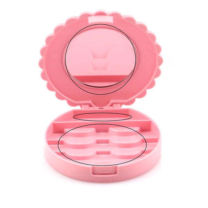 Pink False Eyelash Storage Box with Mirror - Makeup Organizer Case