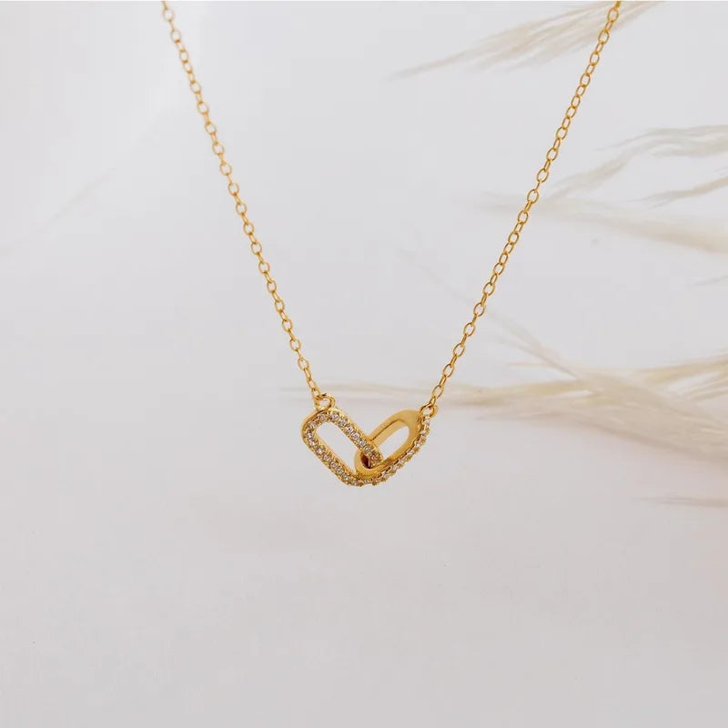 Women’s Geometric Double Ring Necklace with Zircon Micro Inlay – Gold & Red-Brown Variants
