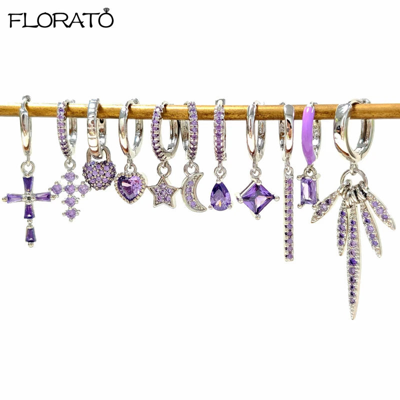 Sterling Silver Hoop Earrings for Women Small Elegant Jewelry with Purple Variant