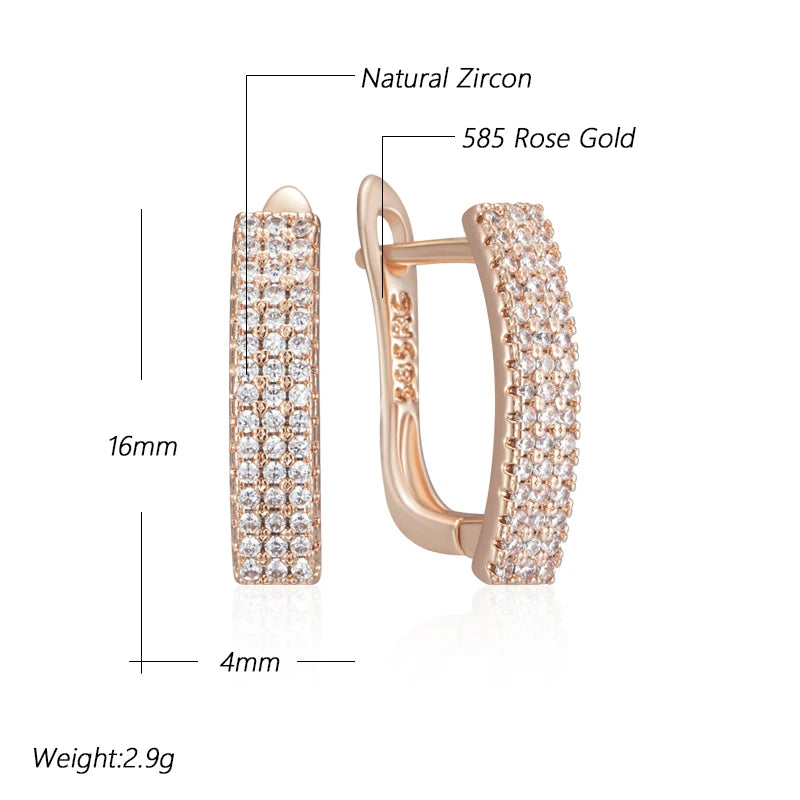 Natural Zircon Square Drop Earrings for Women in Rose Gold - Elegant Daily Jewelry