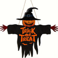 Halloween Pumpkin & Monster Face Wooden Sign Rope Hanger Porch Wall Decor