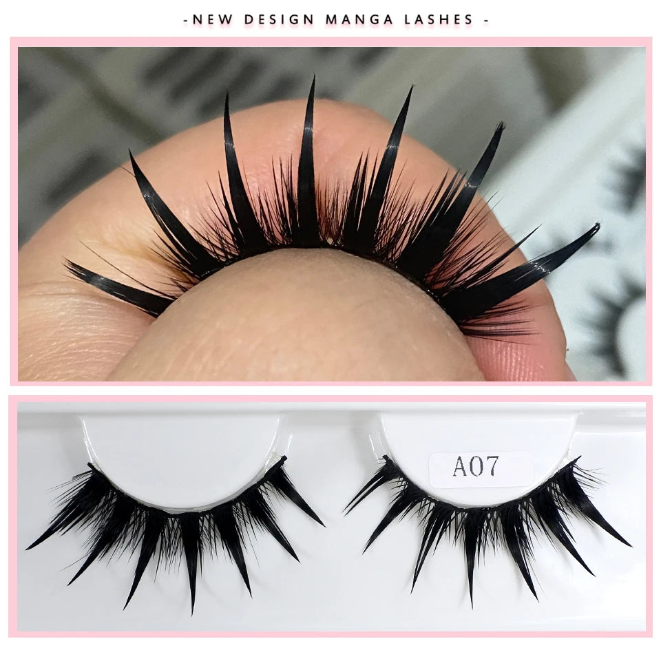 Long Thick Natural False Eyelashes Wet Manga Style 15-20mm for Eye Makeup