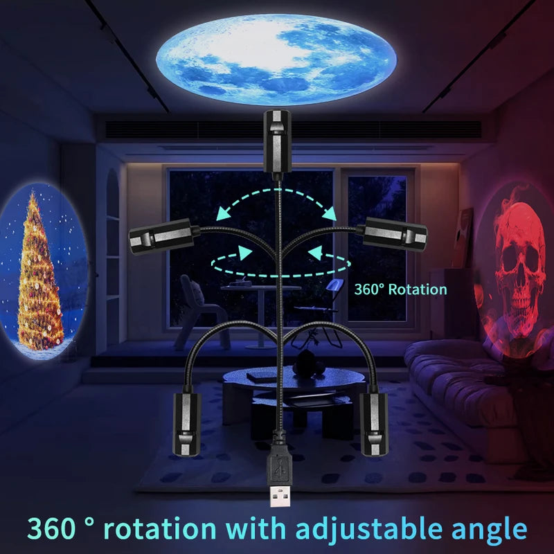 LED Halloween Moon Lamp USB Projector Night Light for Ceiling Wall Atmosphere