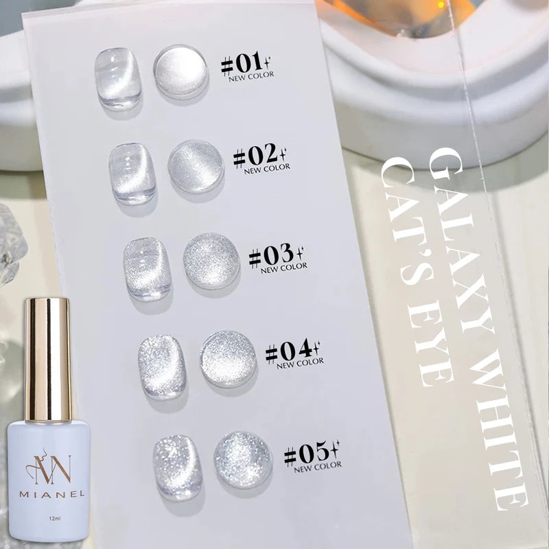 Nail Art Gel Polish Set - Galaxy White Strobe Beads for Manicure, 6 Colors