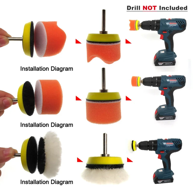 Car Polishing Buffing Pads Kit 9 Pieces - Sponge & Wool Abrasive Tools