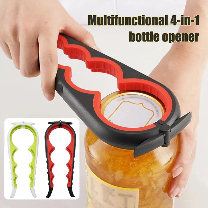 Multi-Functional 4-in-1 Can & Bottle Opener with Anti-Slip Handle, Durable Aluminum