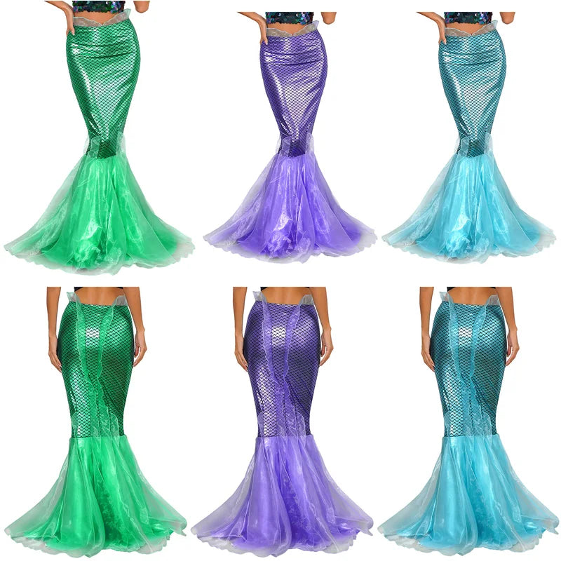 Women Mermaid Costume Fishtail Skirt for Halloween Cosplay Party Dress Up
