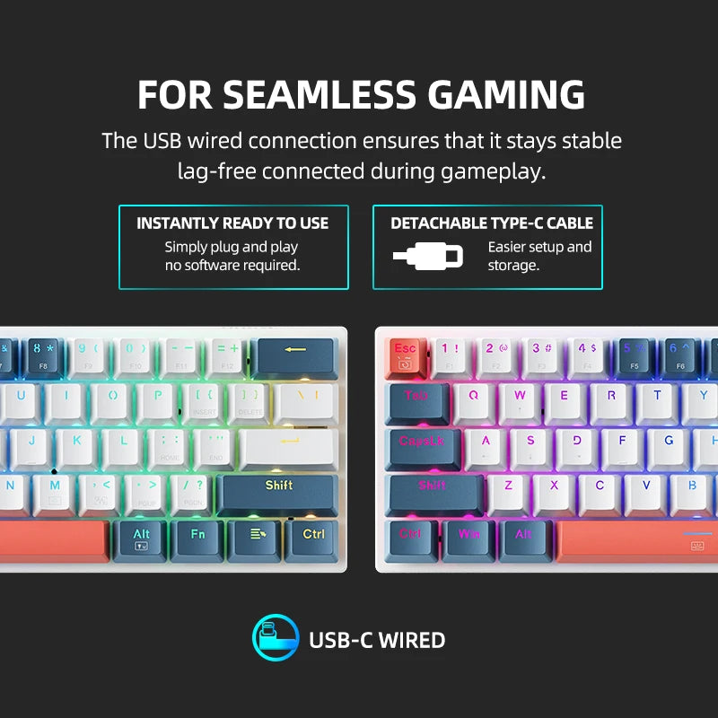 Mini Mechanical Gaming Keyboard 60% Wired RGB Backlit Hot-Swappable Switches