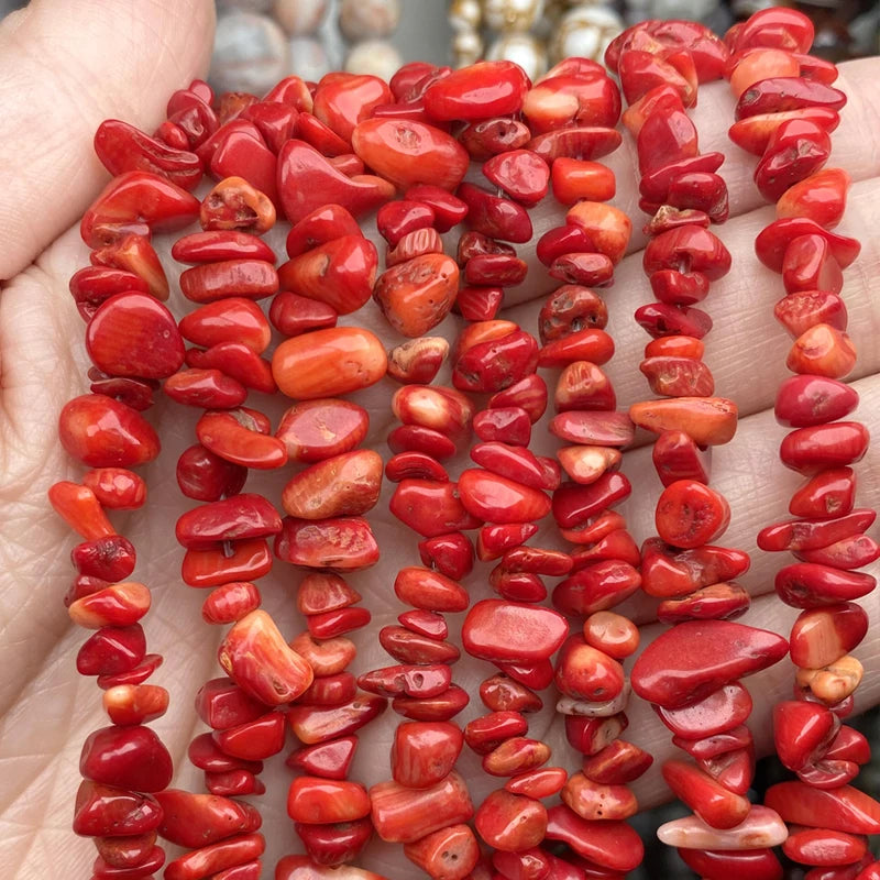 Natural Red Coral Beads for Jewelry Making Irregular Gravel Chips 5-8mm - 15 Inch
