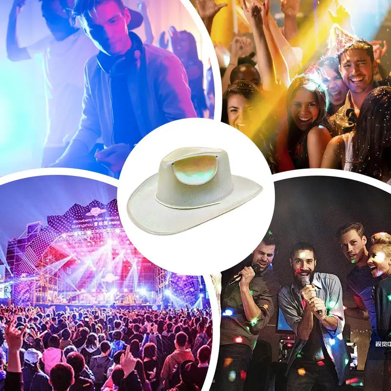 Glow in The Dark Cowboy Hat LED Party Headwear for Events and Costumes