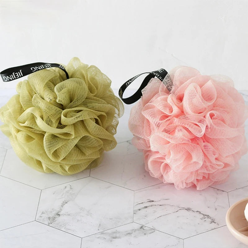 Colorful Mesh Shower Pouf with Loofah & Bath Ball - Soft & Gentle Skin Exfoliating