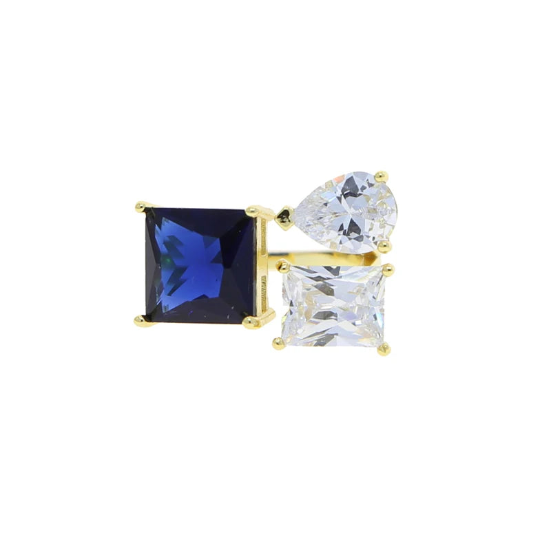 Colorful CZ Geometric Ring for Women - Adjustable Multi-Color Statement Jewelry