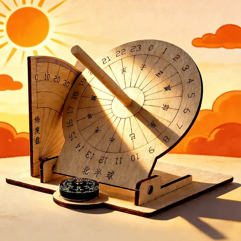 Wooden Equatorial Sundial DIY Kit Educational Science Toy for Kids