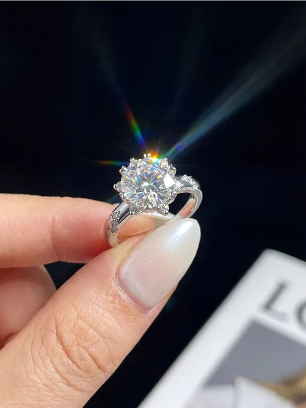 Luxury 2CT Moissanite Solitaire Engagement Ring in Sterling Silver for Women
