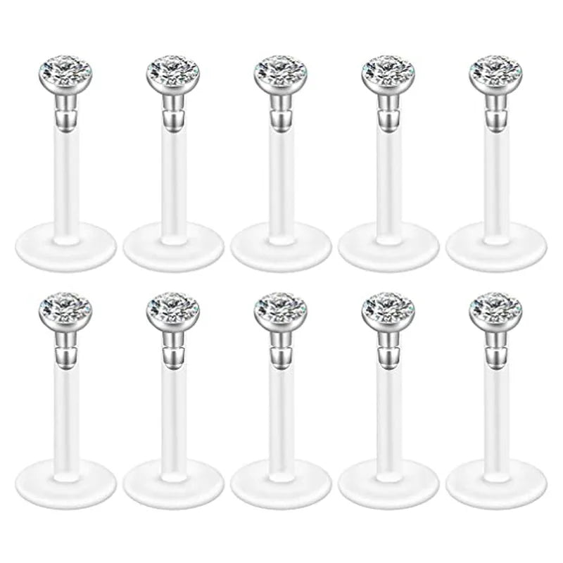 10pcs 16G Flexible Bioflex Acrylic Lip & Helix Piercing Studs Body Jewelry