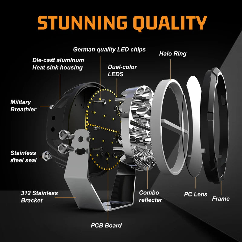 Offroad LED Driving Lights 6.5 Inch Spot Flood Combo 60000LM Waterproof Work Pods