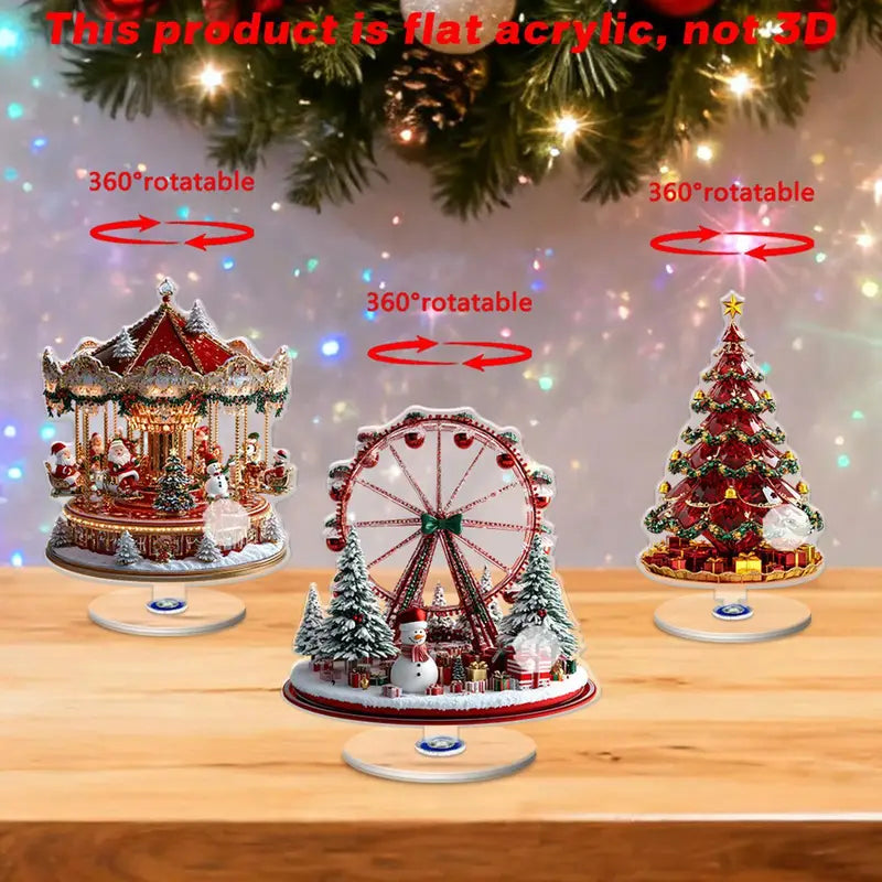 Christmas Acrylic Centerpiece with Rotating Sign - Festive Holiday Table Decor